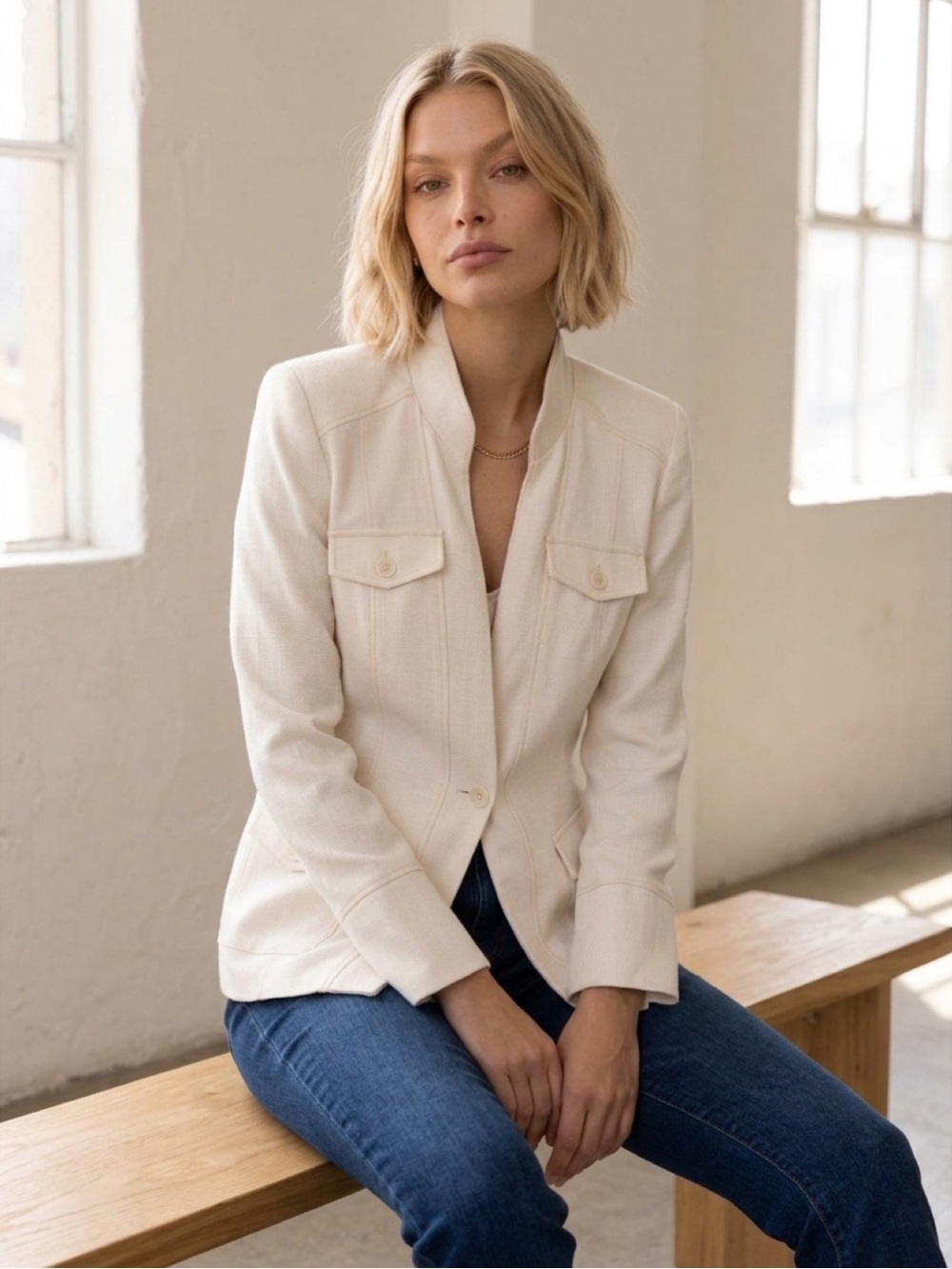 WHBM Cotton Blend Ecru Safari Utility Jacket - Picture 8 of 8